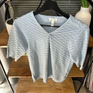 Ella Moss Light Blue Pointelle Knit short sleeve top. Women’s small